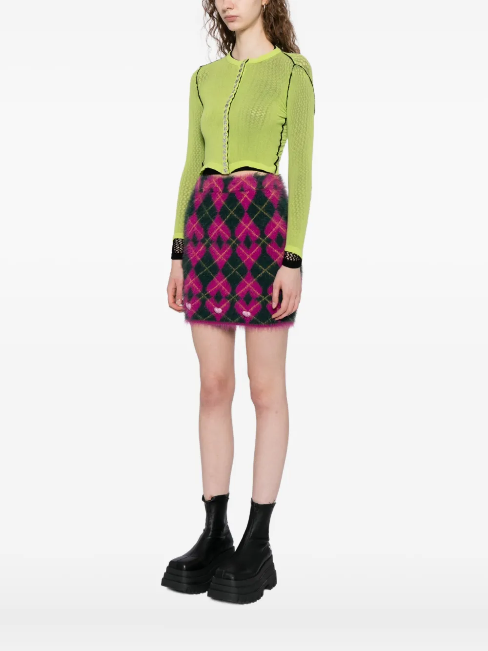 Chopova Lowena Fishnet-layer Cardigan In Yellow