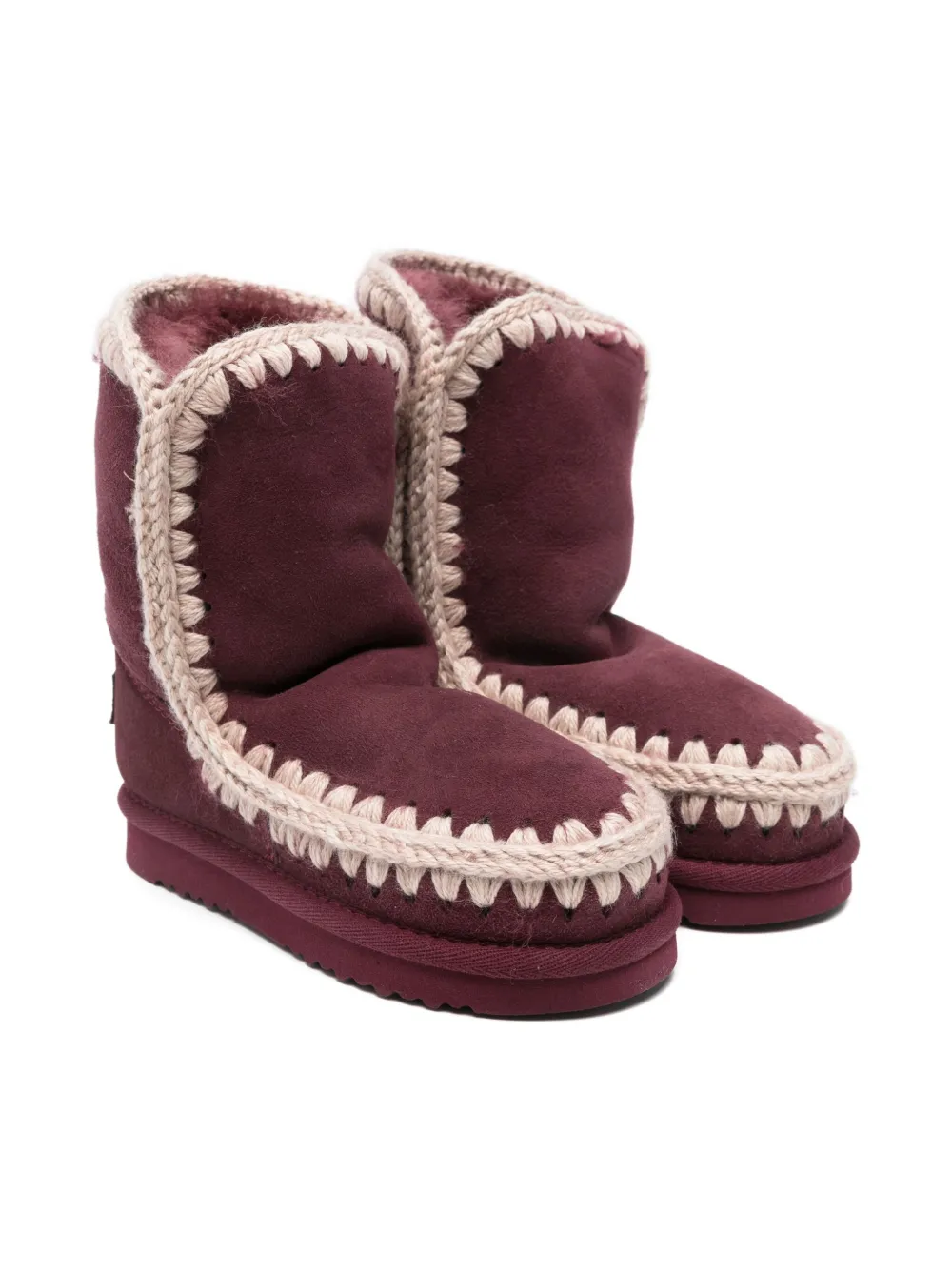 Mou Kids Eskimo crochet-trimmed suede boots Red