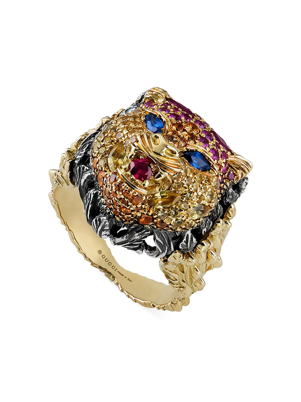 Gucci 18k Yellow Gold Le Marche Des Merveilles Multi-stone Ring In Gold