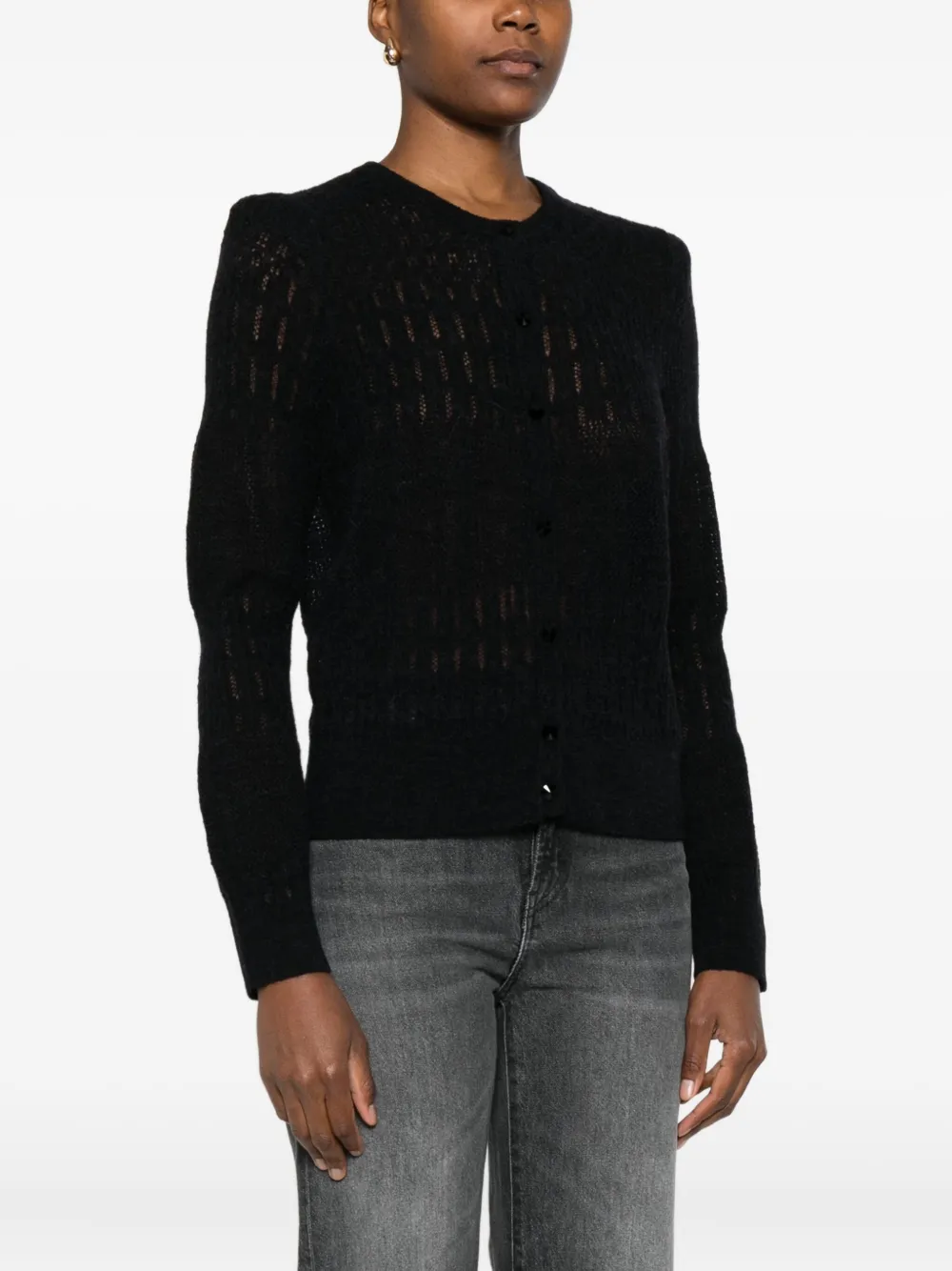 Button-Front Open-Knit Cardigan