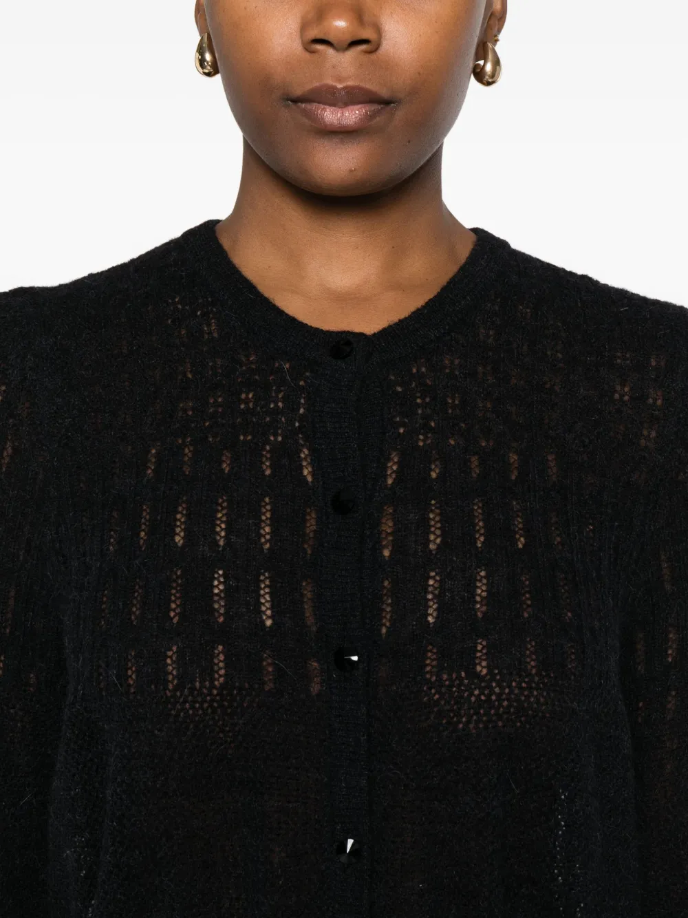 Button-Front Open-Knit Cardigan
