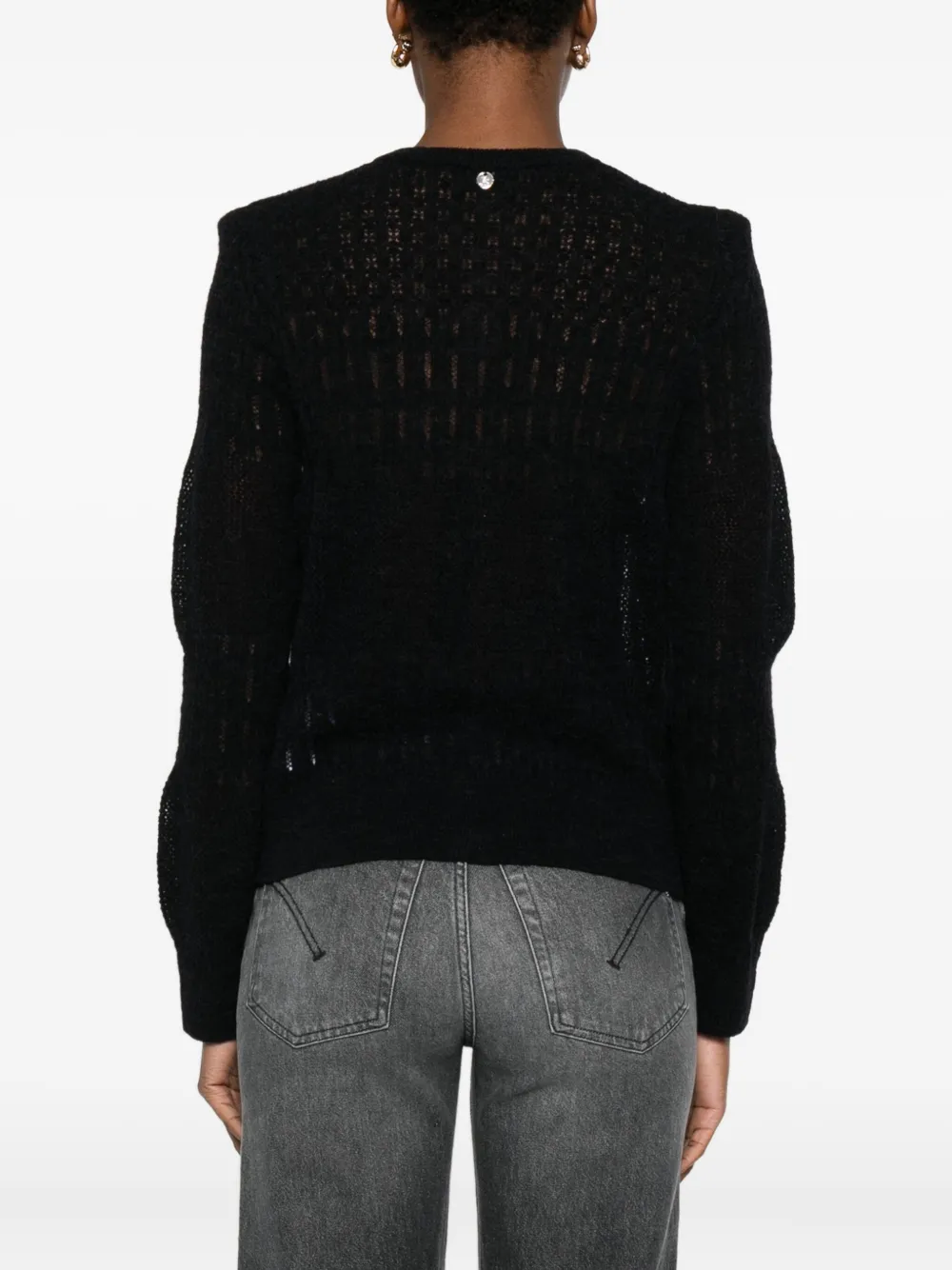 Button-Front Open-Knit Cardigan