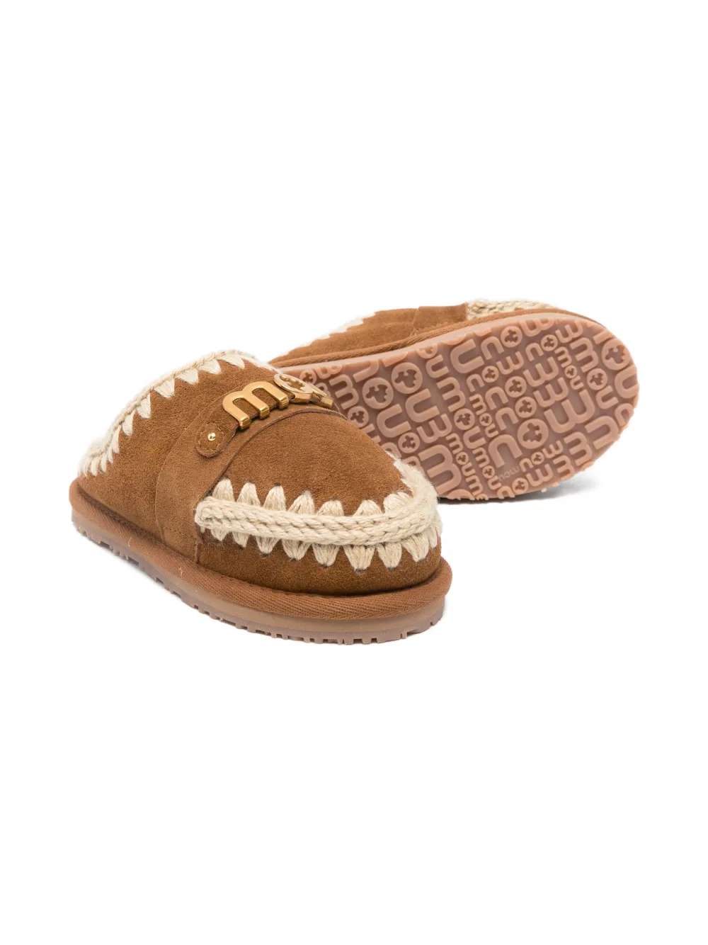 Mou Kids braided-trim logo slippers - Bruin