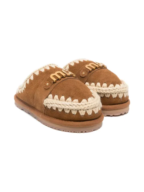 Mou Kids braided-trim logo slippers