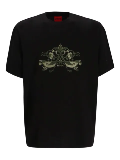 HUGO logo-embroidered cotton T-shirt