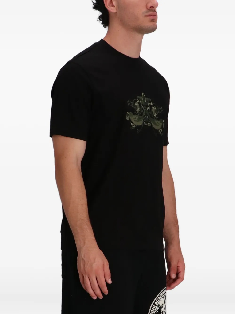 HUGO Katoenen T-shirt met geborduurd logo Zwart