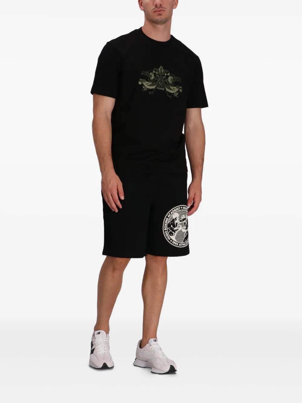 HUGO Katoenen T-shirt met geborduurd logo - Zwart