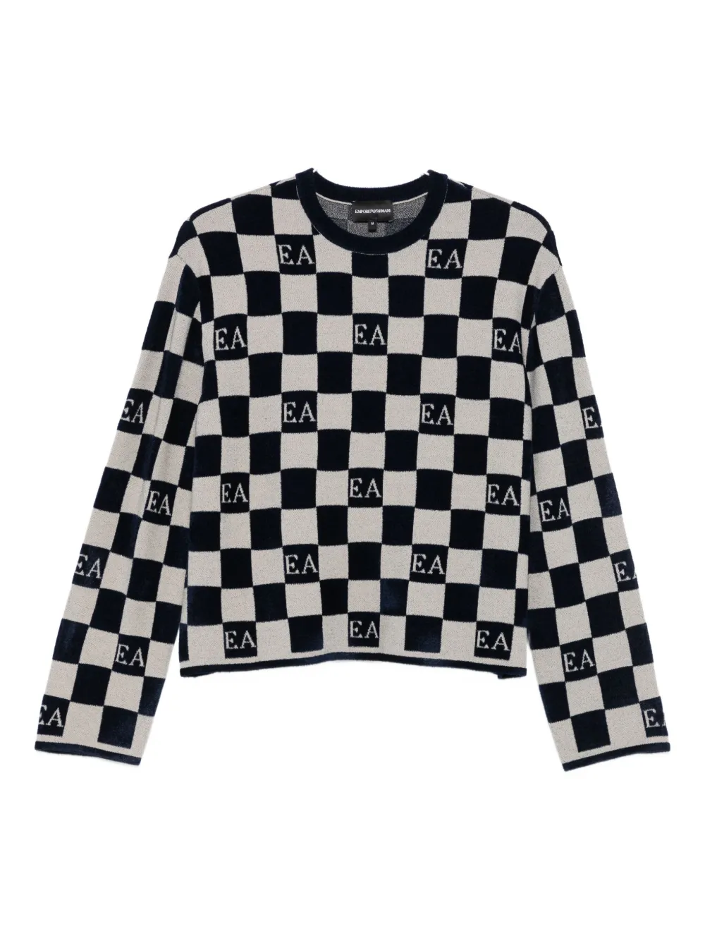 Emporio Armani Jacquard Chenille Jumper With Pattern In Black