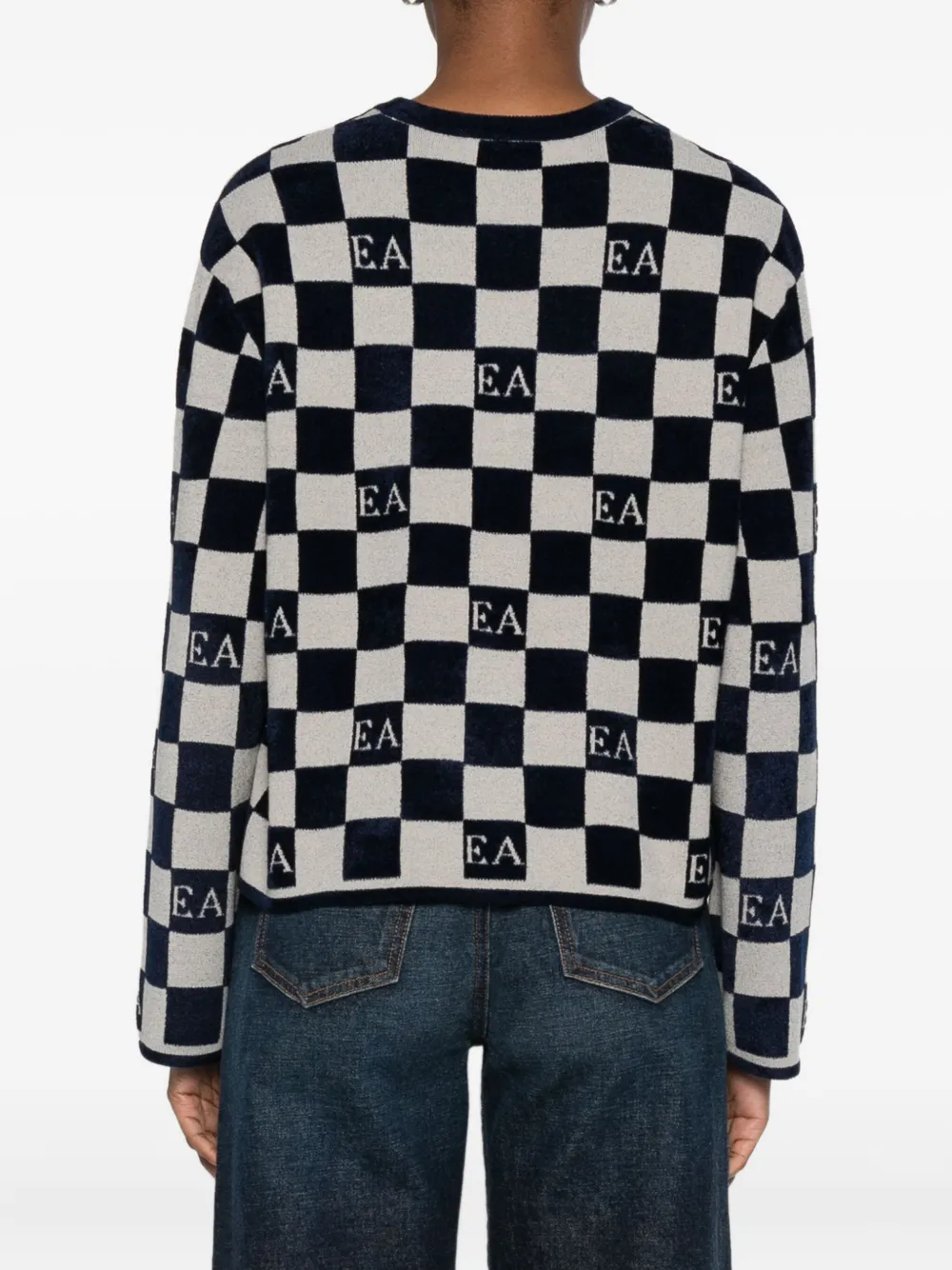 Emporio Armani Jacquard Chenille Jumper With Pattern In Black