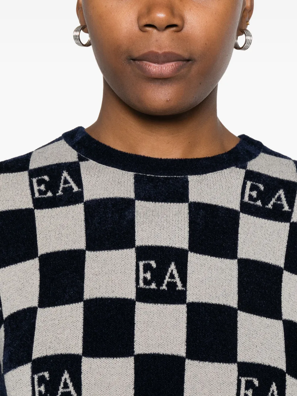 Emporio Armani Jacquard Chenille Jumper With Pattern In Black