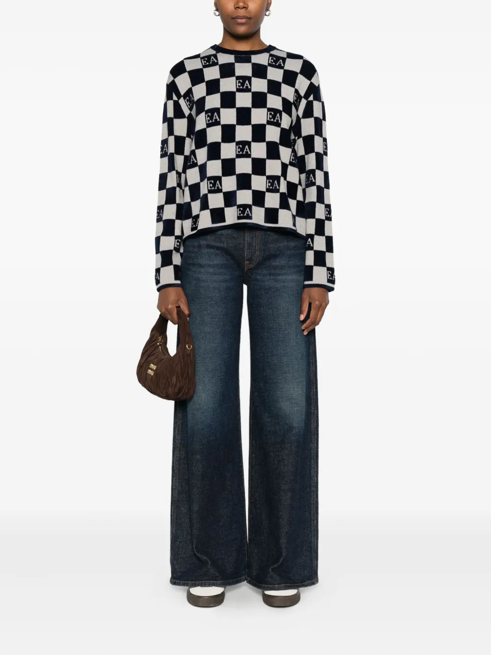Emporio Armani Jacquard Chenille Jumper With Pattern In Black