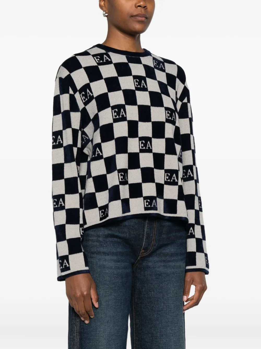 Emporio Armani Jacquard Chenille Jumper With Pattern In Black