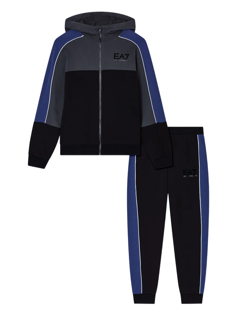 Emporio Armani Kids colourblock stripe-detail tracksuit - Nero