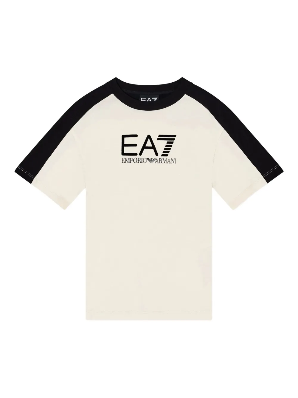 Emporio Ar i Kids T-shirt met colourblocking en logo Beige