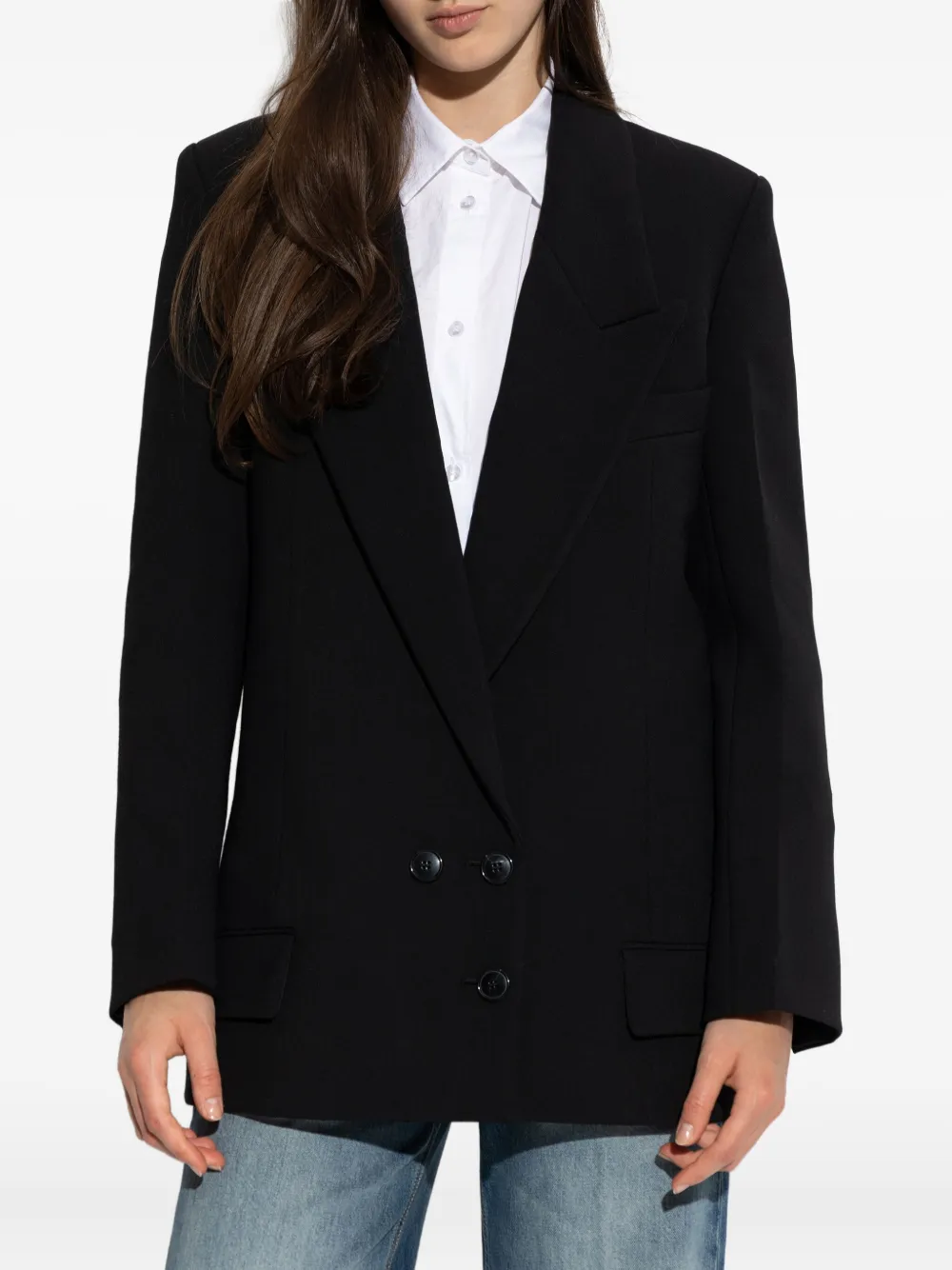 Victoria Beckham Double-breasted Peak-lapel Jacket In Black