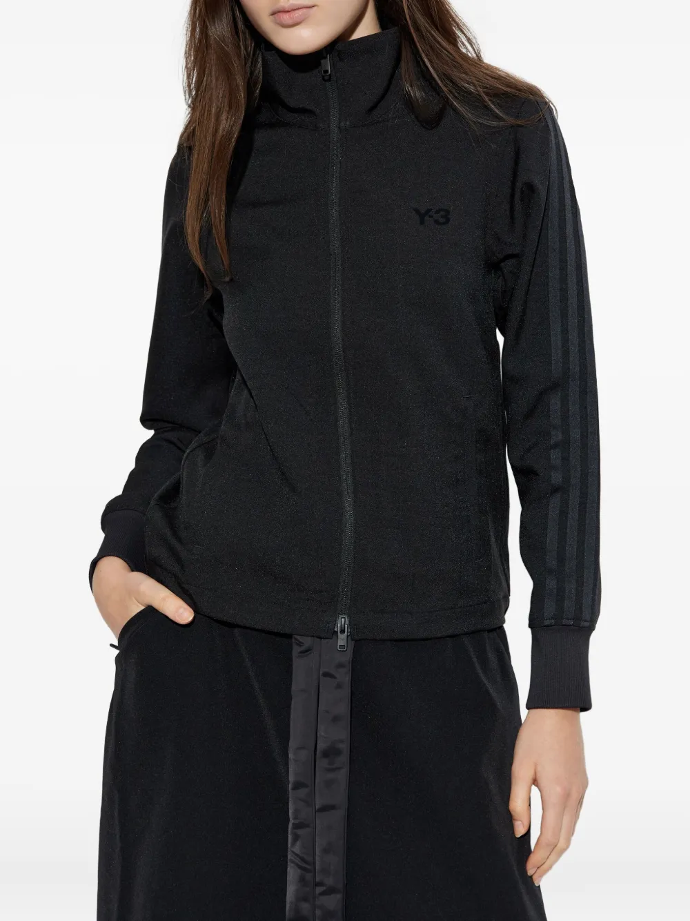 Y-3 three-stripe zip-up jacket Zwart