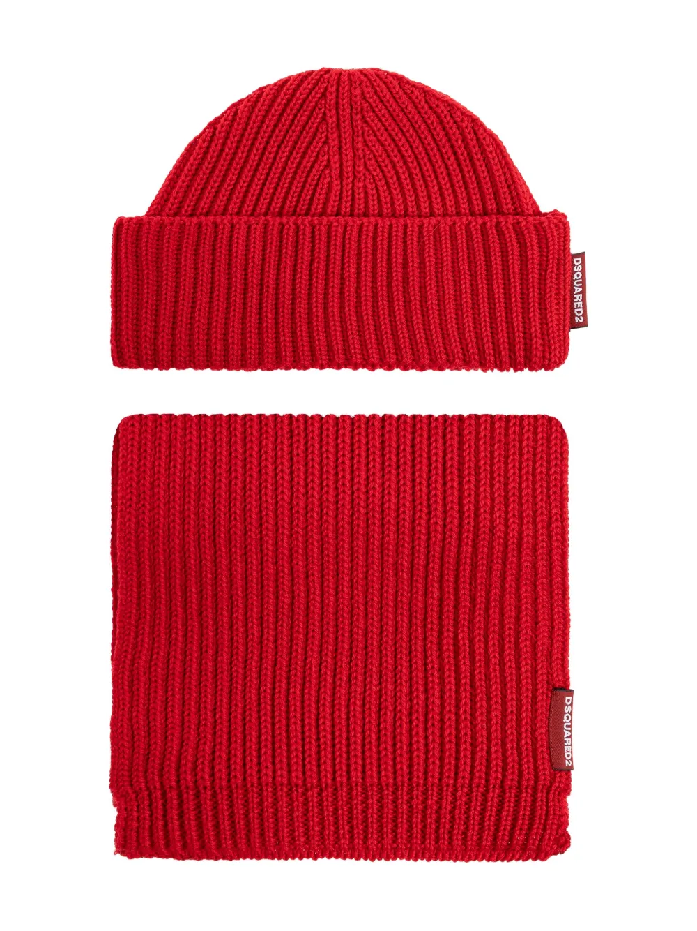 DSQUARED2 ribbed beanie and scarf set | Red | Image 1