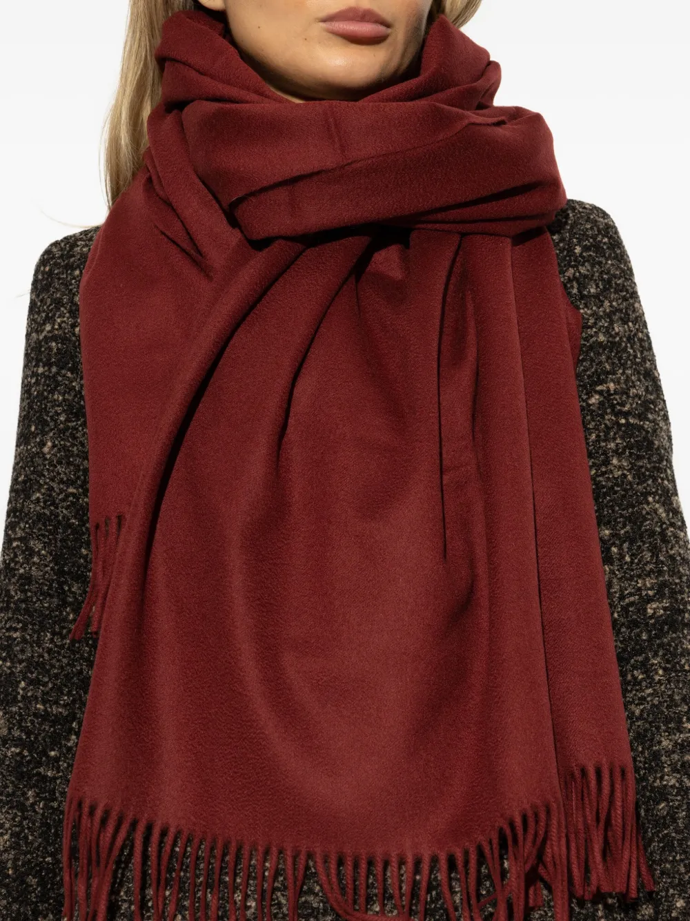 Max Mara Fringed Scarf In Burgundy