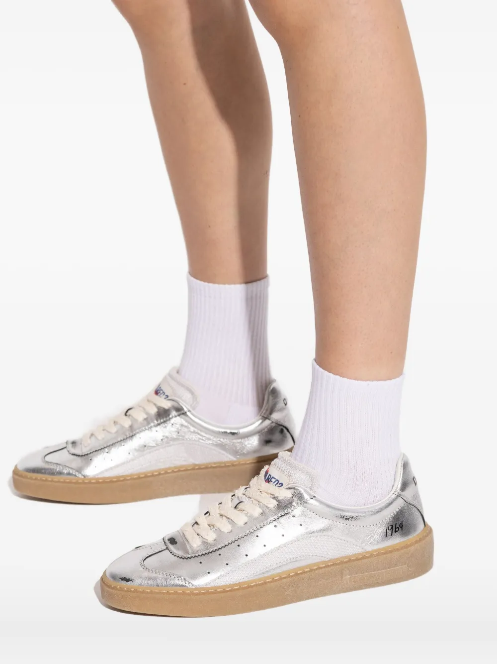 Dsquared2 Rider Lace-up Leather Sneakers In Silver