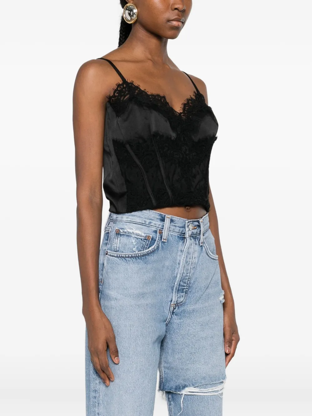 Babylone Paris Lace-trimmed Cropped Top In Black