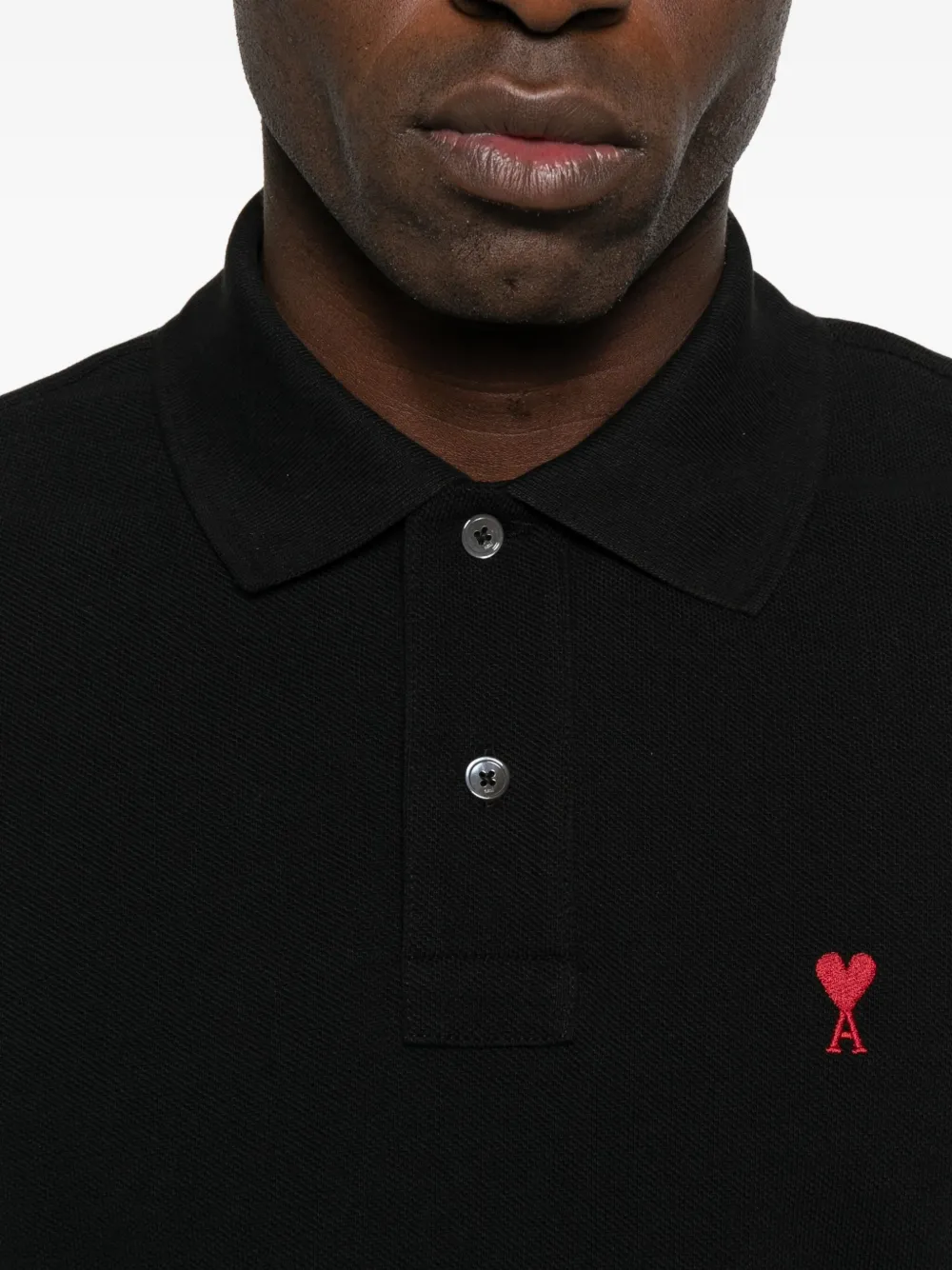 Ami Alexandre Mattiussi Heart-embroidered Polo Shirt In Black