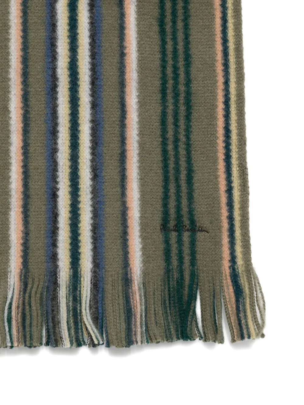 Paul Smith Khaki Multistripe Merino Wool Scarf Brown In Green