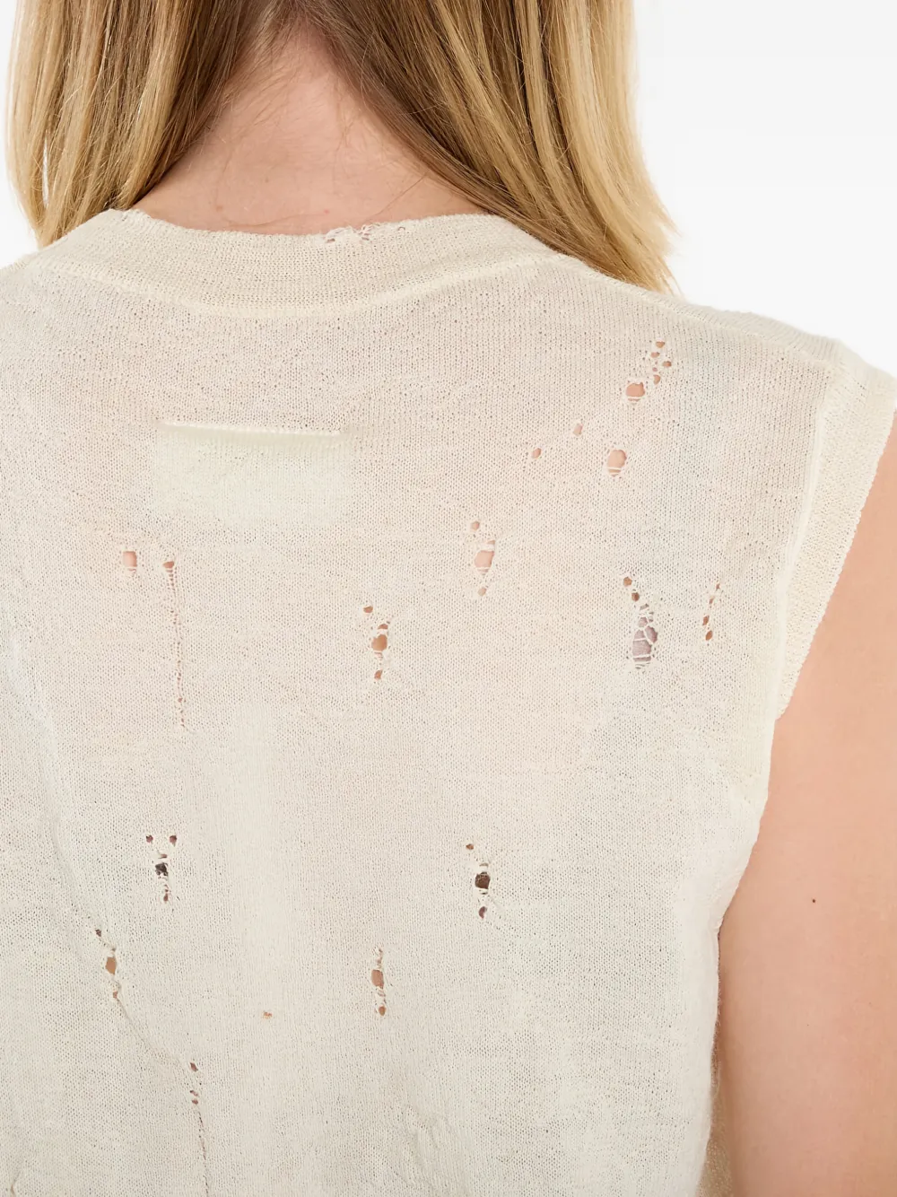 MM6 Maison Margiela Gerafelde gebreide spencer met logo Beige