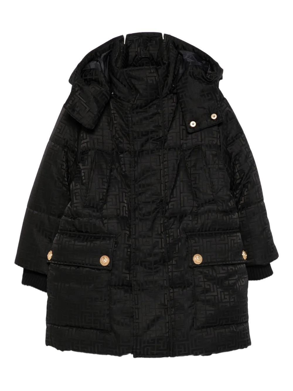 Balmain Kids monogram hooded coat - Nero