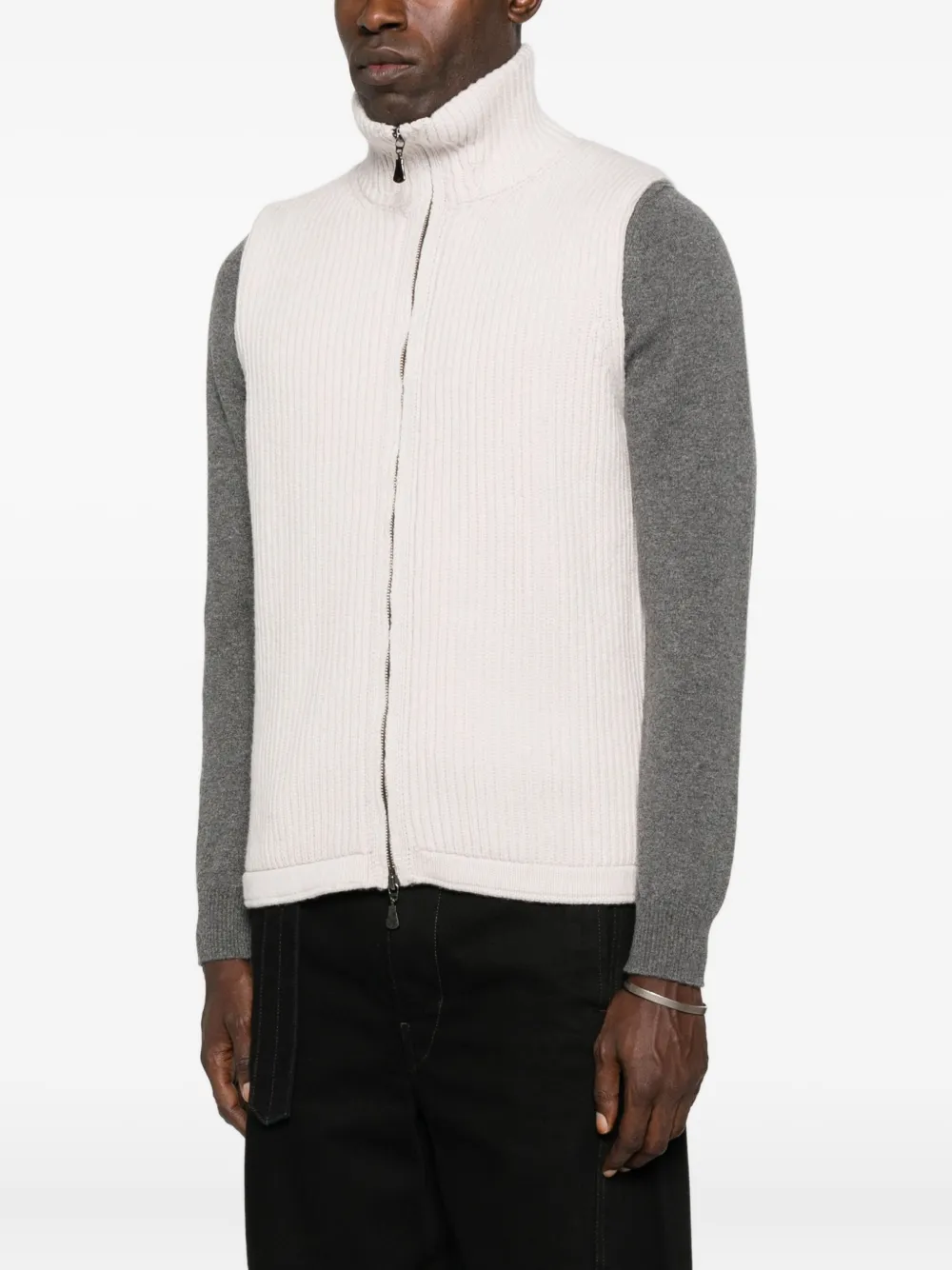 Alpha Studio Zip-up Sleeveless Cardigan In Neutral