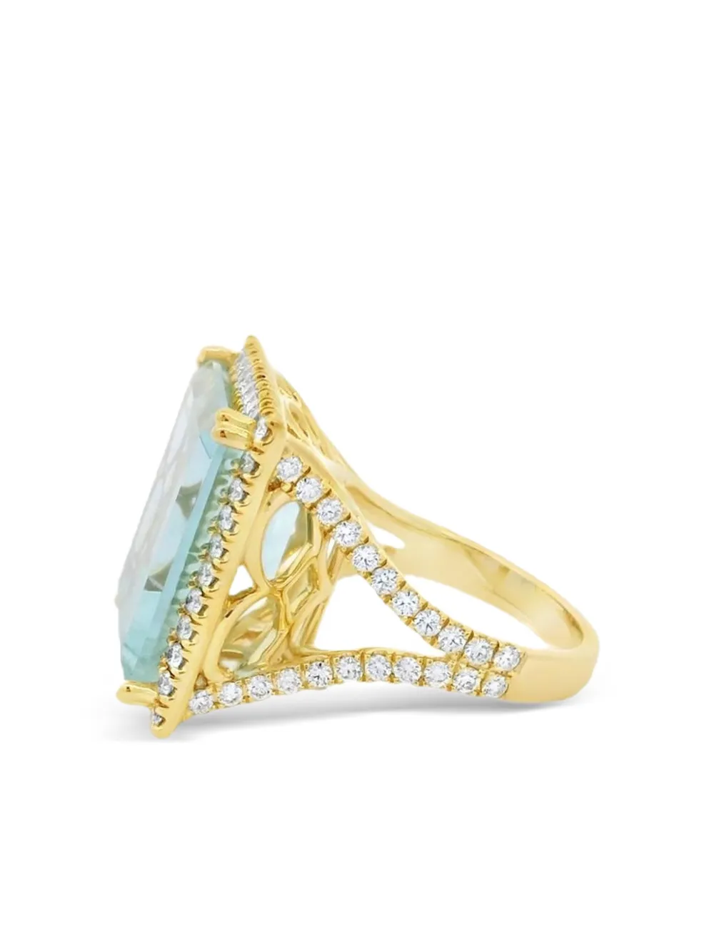 Lisa Nik 18k Yellow Gold Mirror Cut Green Beryl Ring In Blue