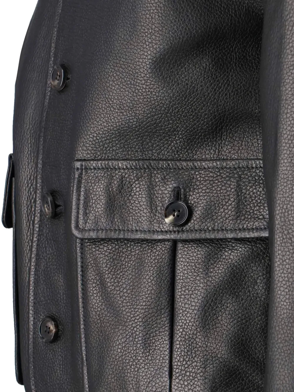 Valstar Textured Black Leather Jacket With Cashmere Ribbed Collar In Black