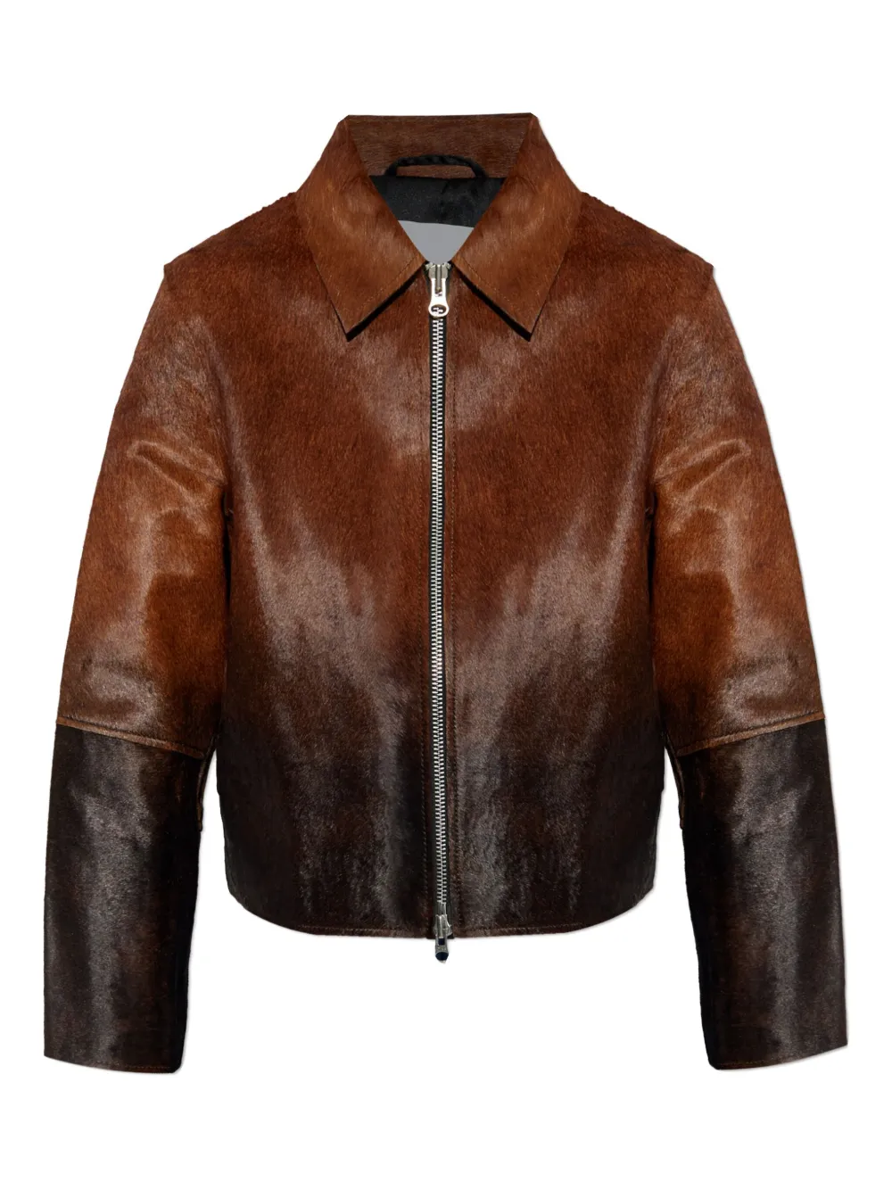 Samsoe & Samsoe Zippered Long-sleeved Leather Jacket In Brown