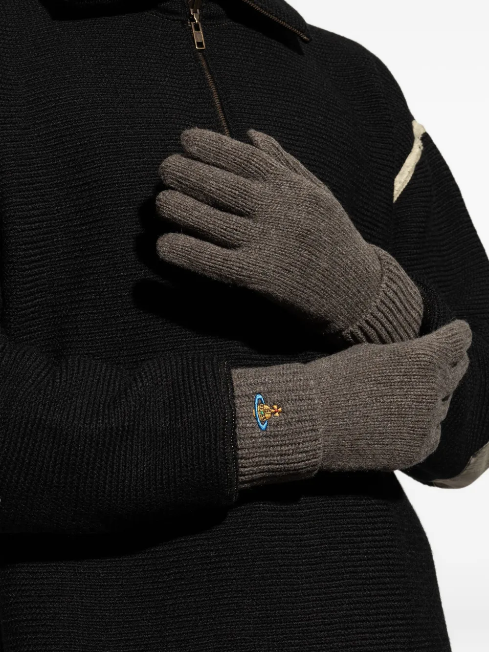 Vivienne Westwood Logo Wool Gloves In Gray
