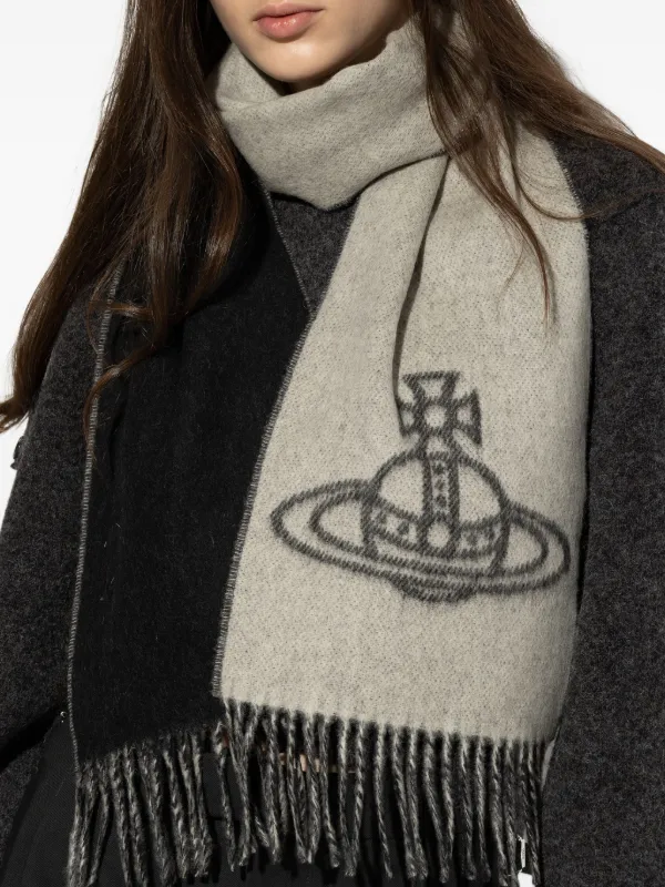 小物 Vivienne Westwood fooded scarf Vivienne Westwood Orb Embroidered Fringed Scarf In Yellow