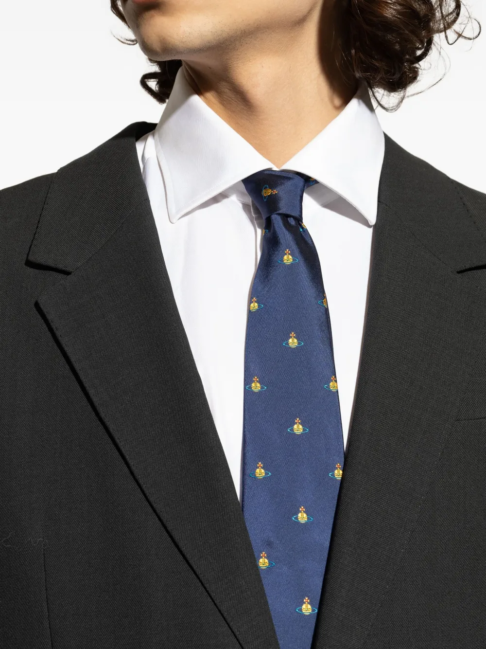 Vivienne Westwood Orb Embroidery Tie In Blue