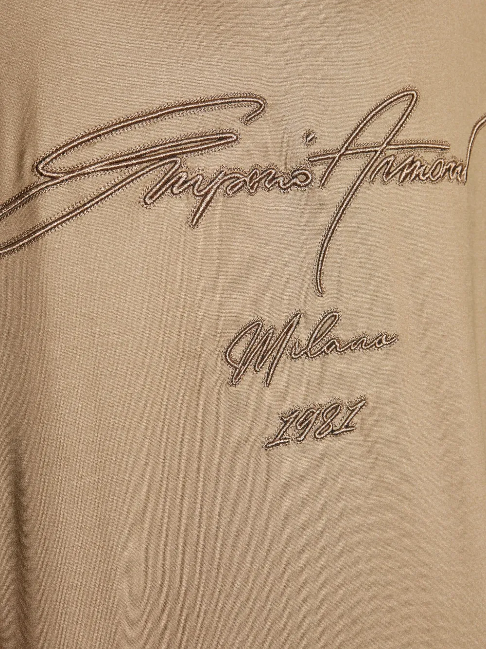 Emporio Armani Asv Lyocell-blend Jersey T-shirt With Oversized Embroidery In Nude