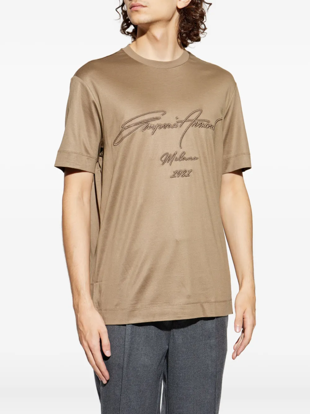 Emporio Armani Asv Lyocell-blend Jersey T-shirt With Oversized Embroidery In Nude