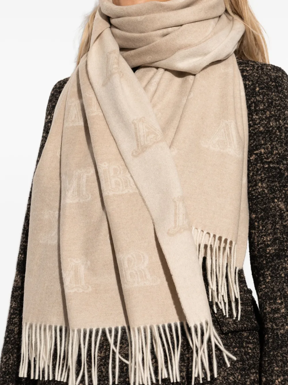 Max Mara Jacquard Cashmere Scarf In Neutral