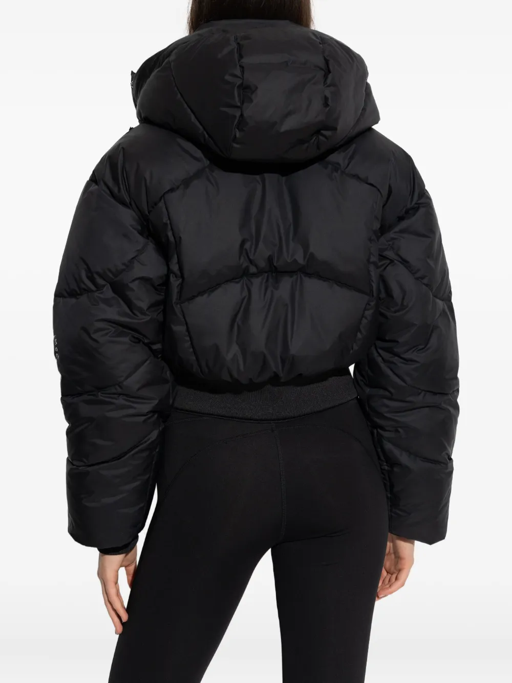 Adidas By Stella Mccartney Hooded Cropped Puffer Jacket With Long Sleeves In Black