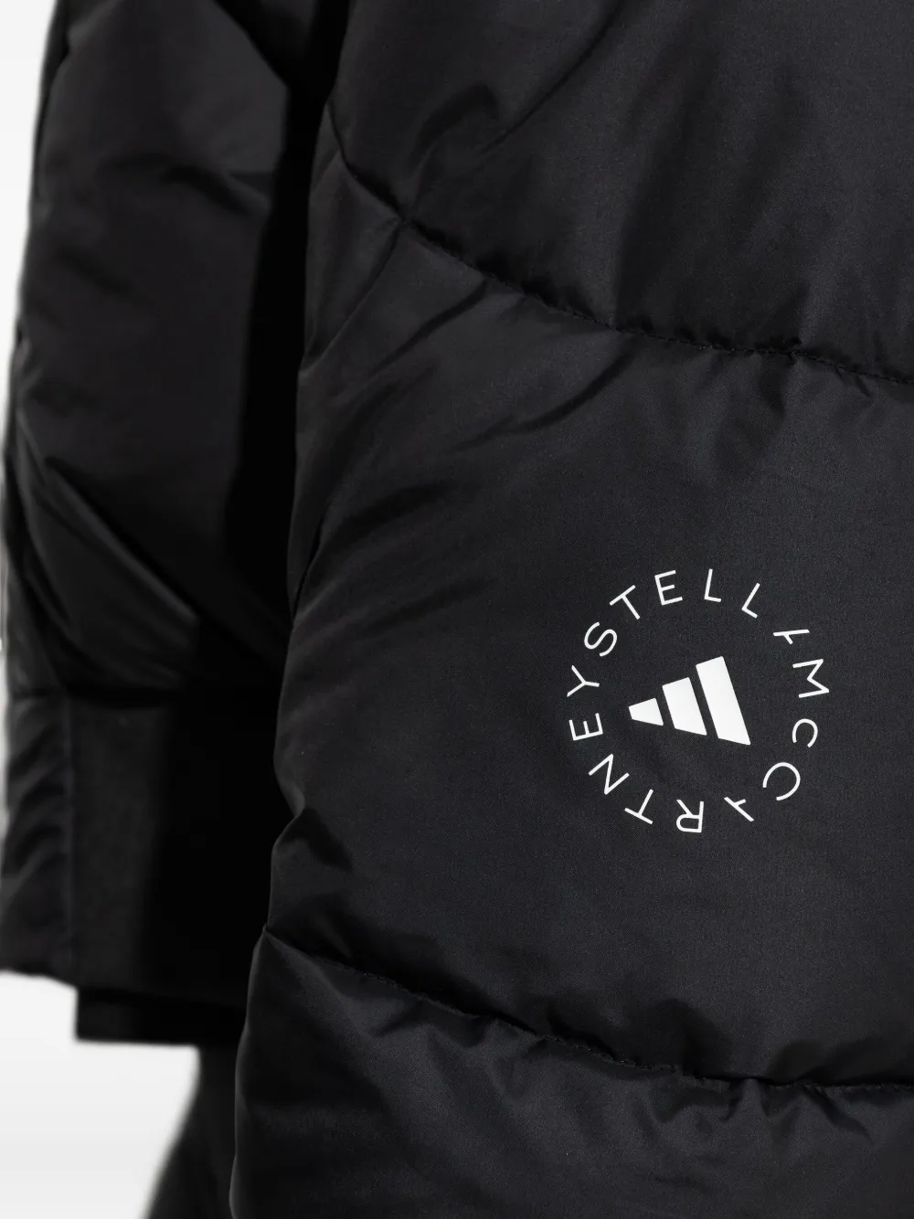 Adidas By Stella Mccartney Hooded Cropped Puffer Jacket With Long Sleeves In Black