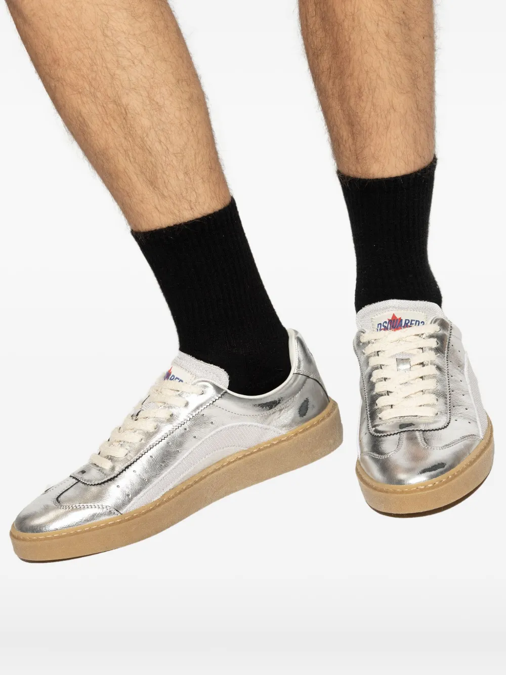 DSQUARED2 Rider metallic leather sneakers Silver