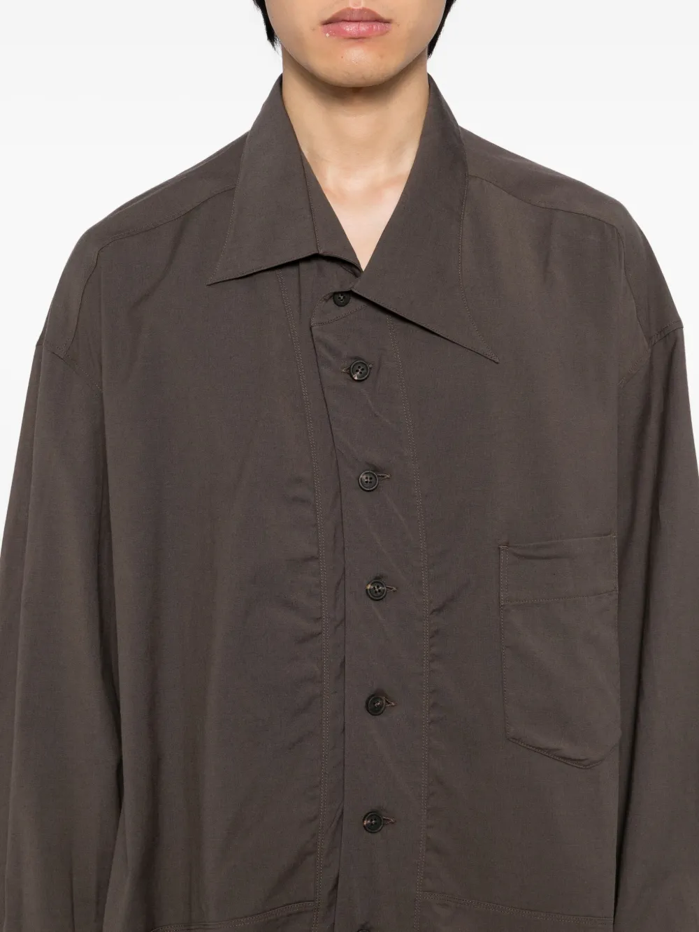 Ziggy Chen Long-sleeve Shirt In Brown