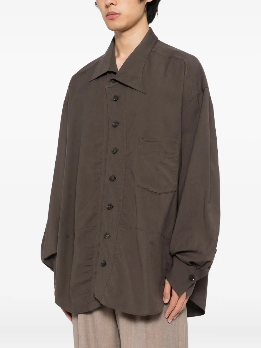 Ziggy Chen Long-sleeve Shirt In Brown