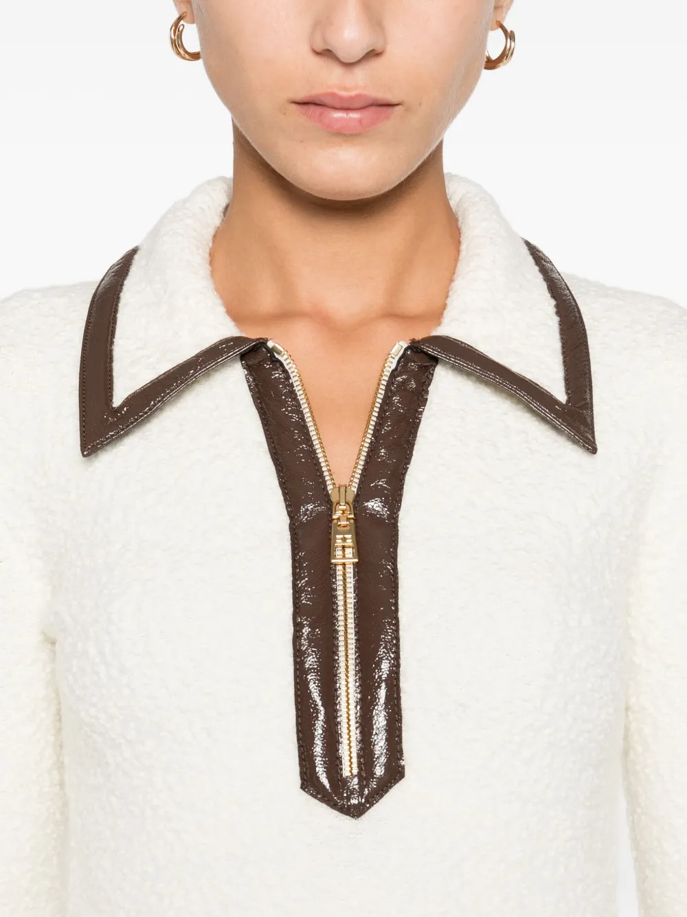 Elisabetta Franchi Zip-front Collar Sweater In White