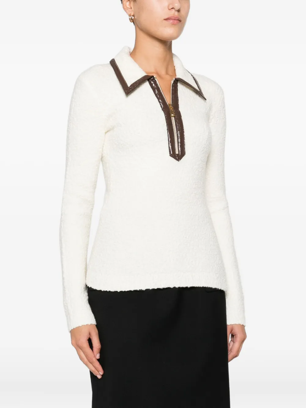 Elisabetta Franchi Zip-front Collar Sweater In White
