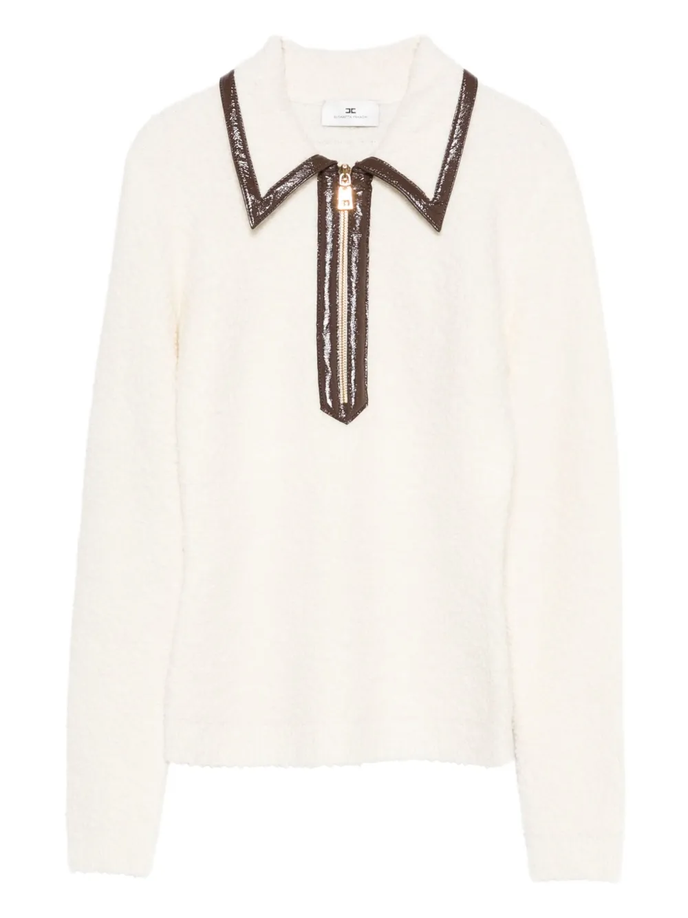 Elisabetta Franchi Zip-front Collar Sweater In White