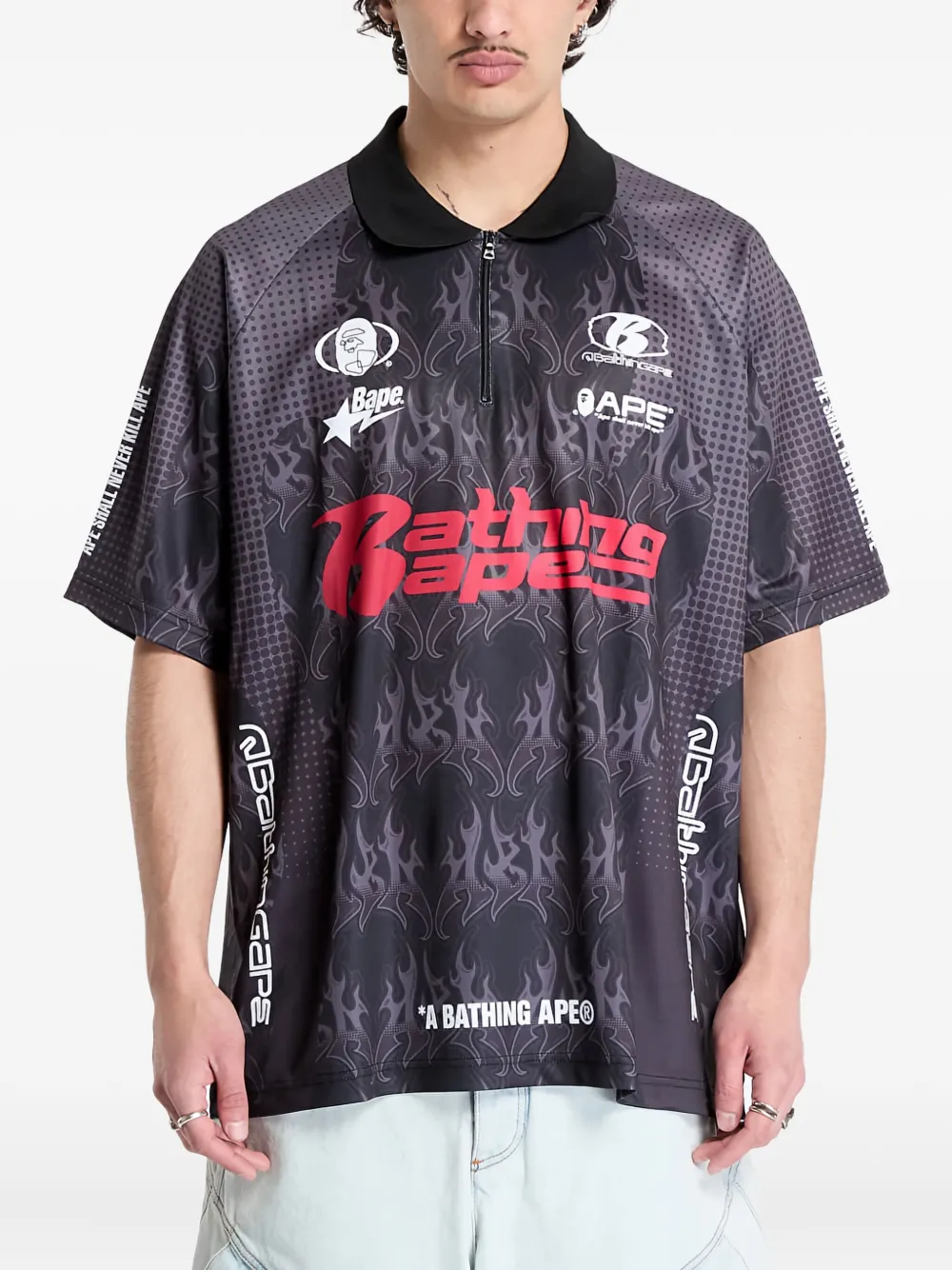 A Bathing Ape Flame-print T-shirt In Gray