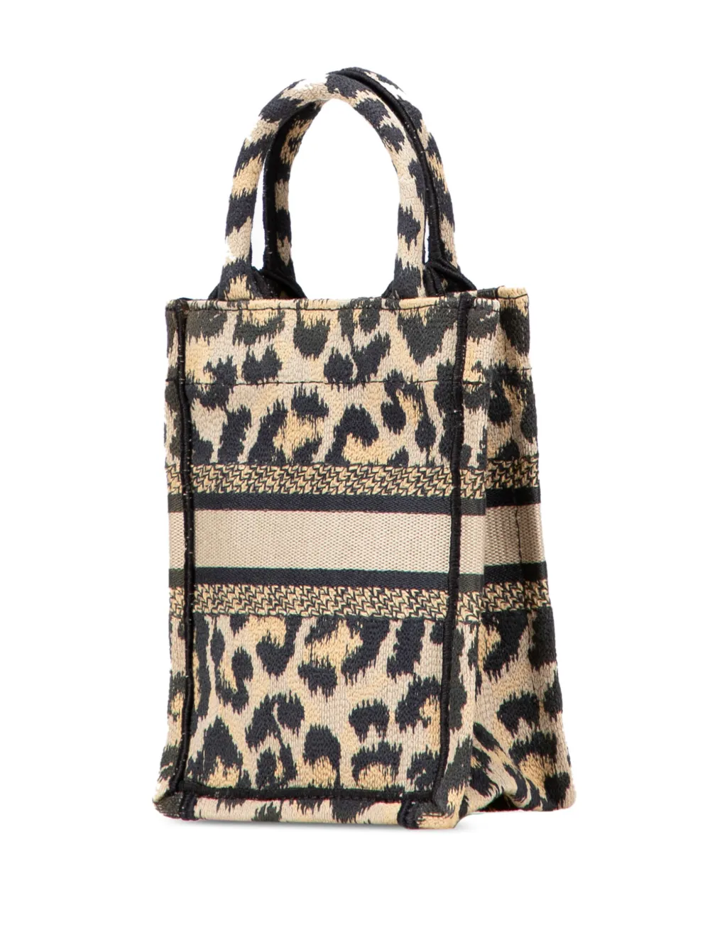 Pre-owned Dior 2022 Mizza Mini Embroidered Canvas Leopard Vertical Book Tote Satchel In Brown