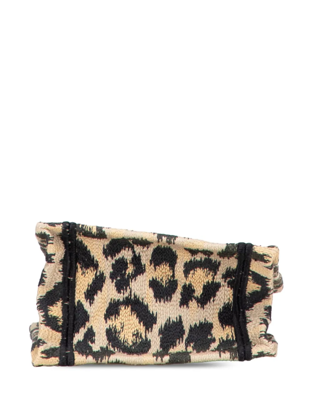 Pre-owned Dior 2022 Mizza Mini Embroidered Canvas Leopard Vertical Book Tote Satchel In Brown