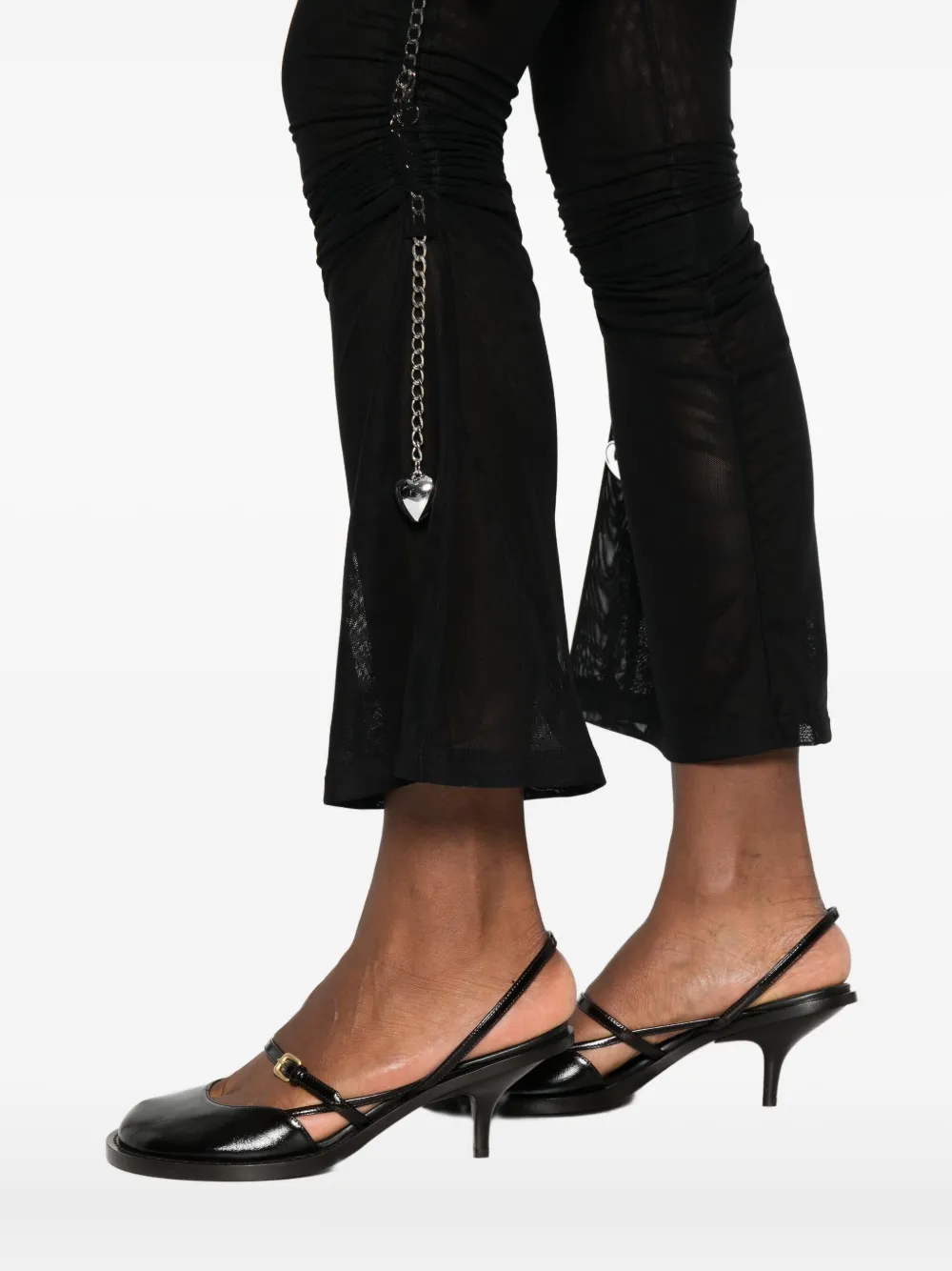 Chopova Lowena Chain-embellished Mesh Flared Trousers In Black
